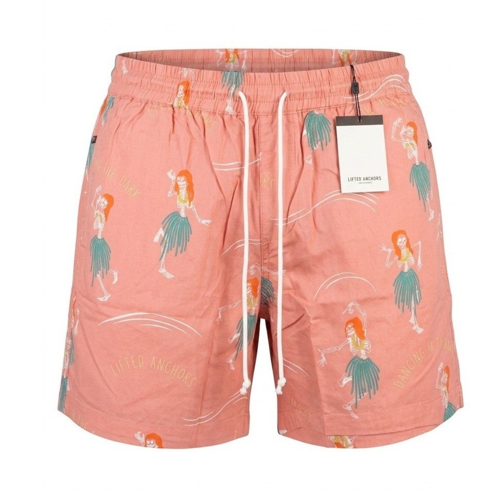 Lifted Anchors Dancing In The Dark Shorts Salmon Pink Hula Skeleton Mens XL NEW